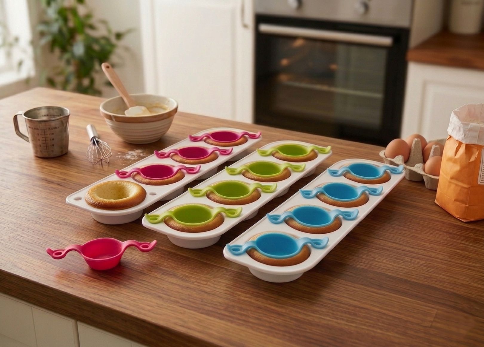 PocketCakes insert being pressed into batter