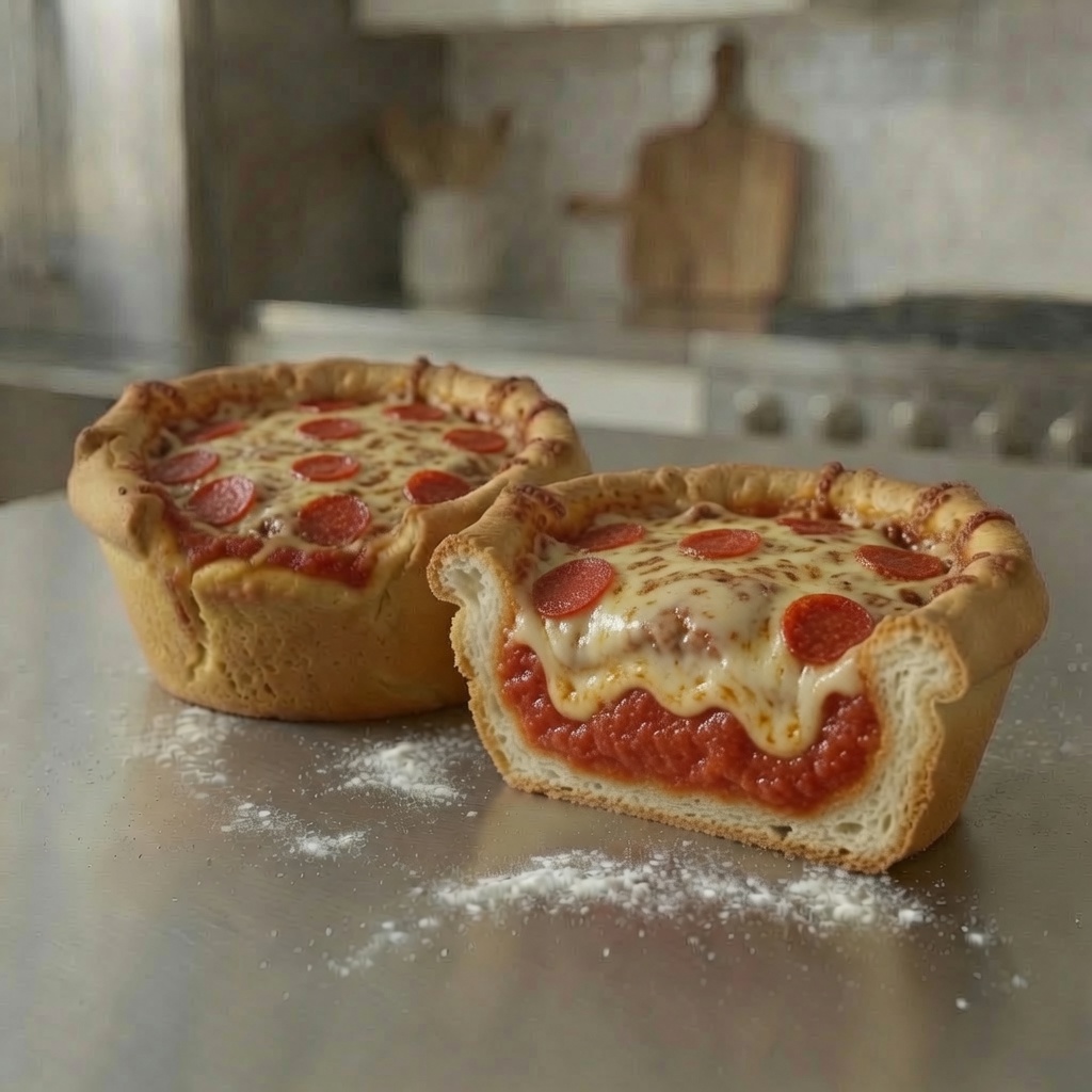 Personal deep-dish pepperoni pizza