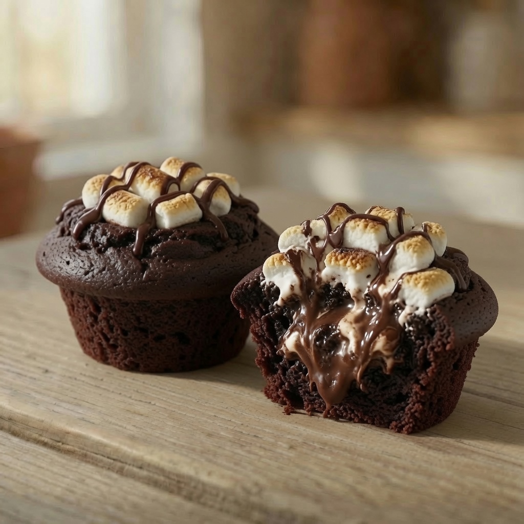S'mores filled chocolate cupcake